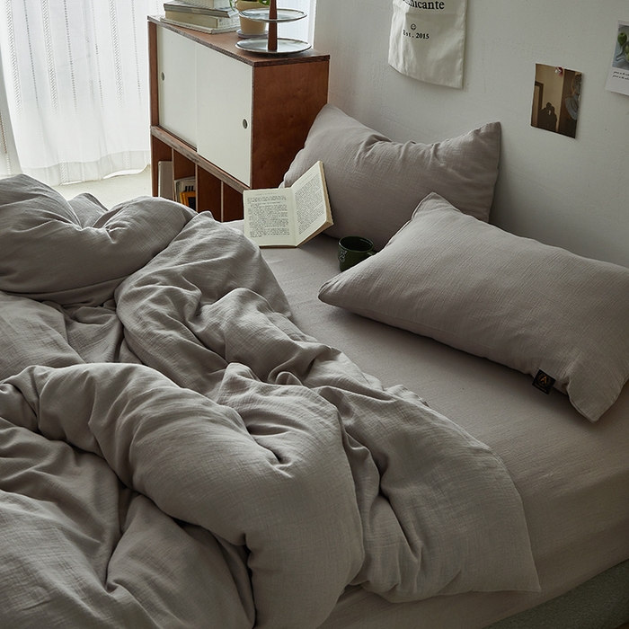 91家纺网 家纺一手货源 找家纺 （总）水洗的故事 2025新款全棉A类皱皱纱纯色混搭四件套