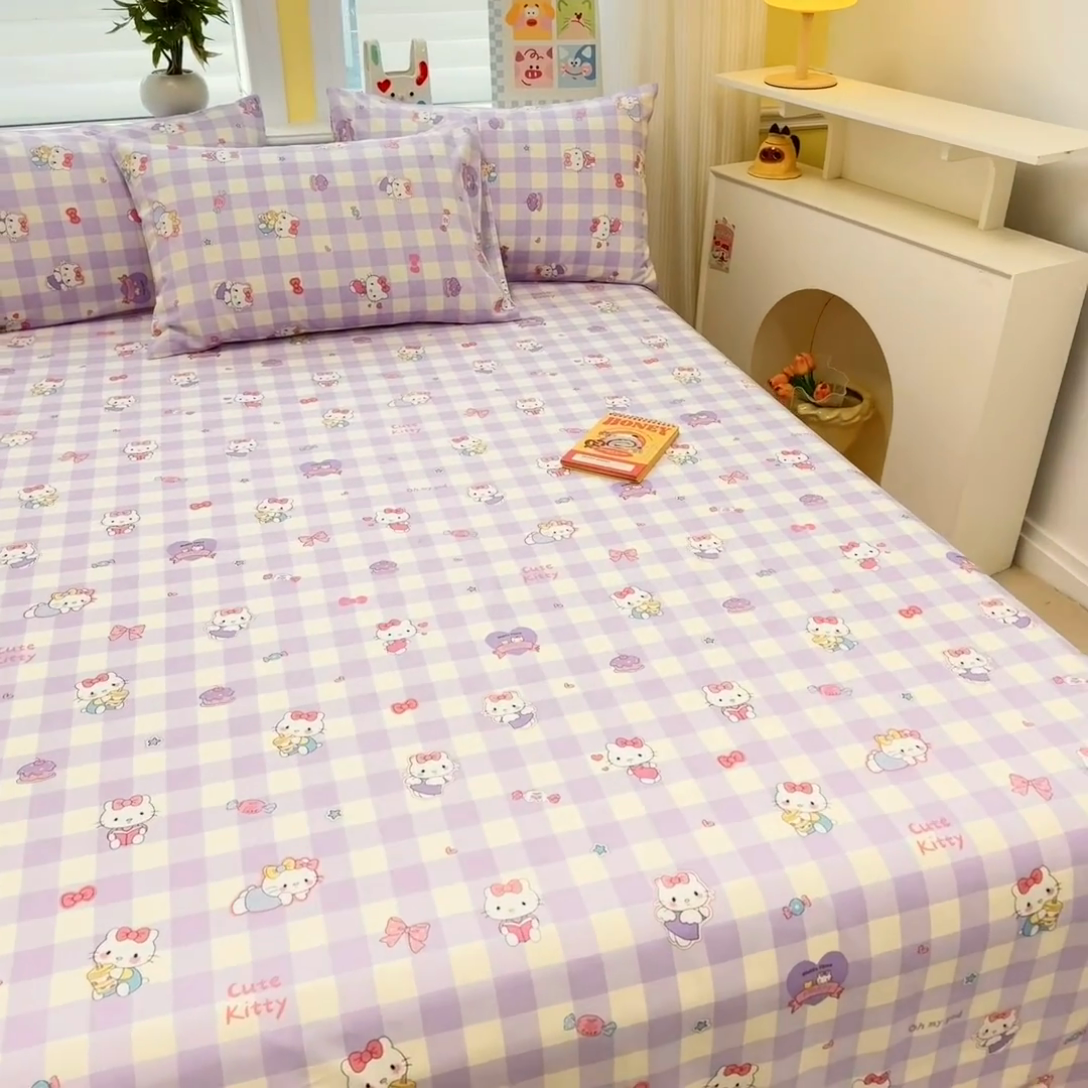 91家纺网 家纺一手货源 找家纺 吉象家纺 2025新款高支密全棉印花单品系列-单床单 糖果猫