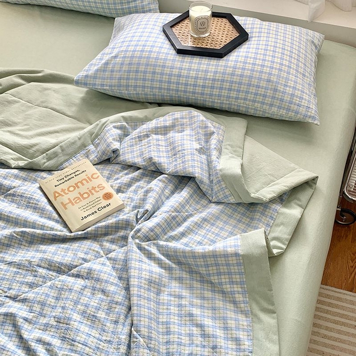 91家纺网 家纺一手货源 找家纺 水洗的故事 2025新款全棉色织水洗棉夏被&四件套 青果格