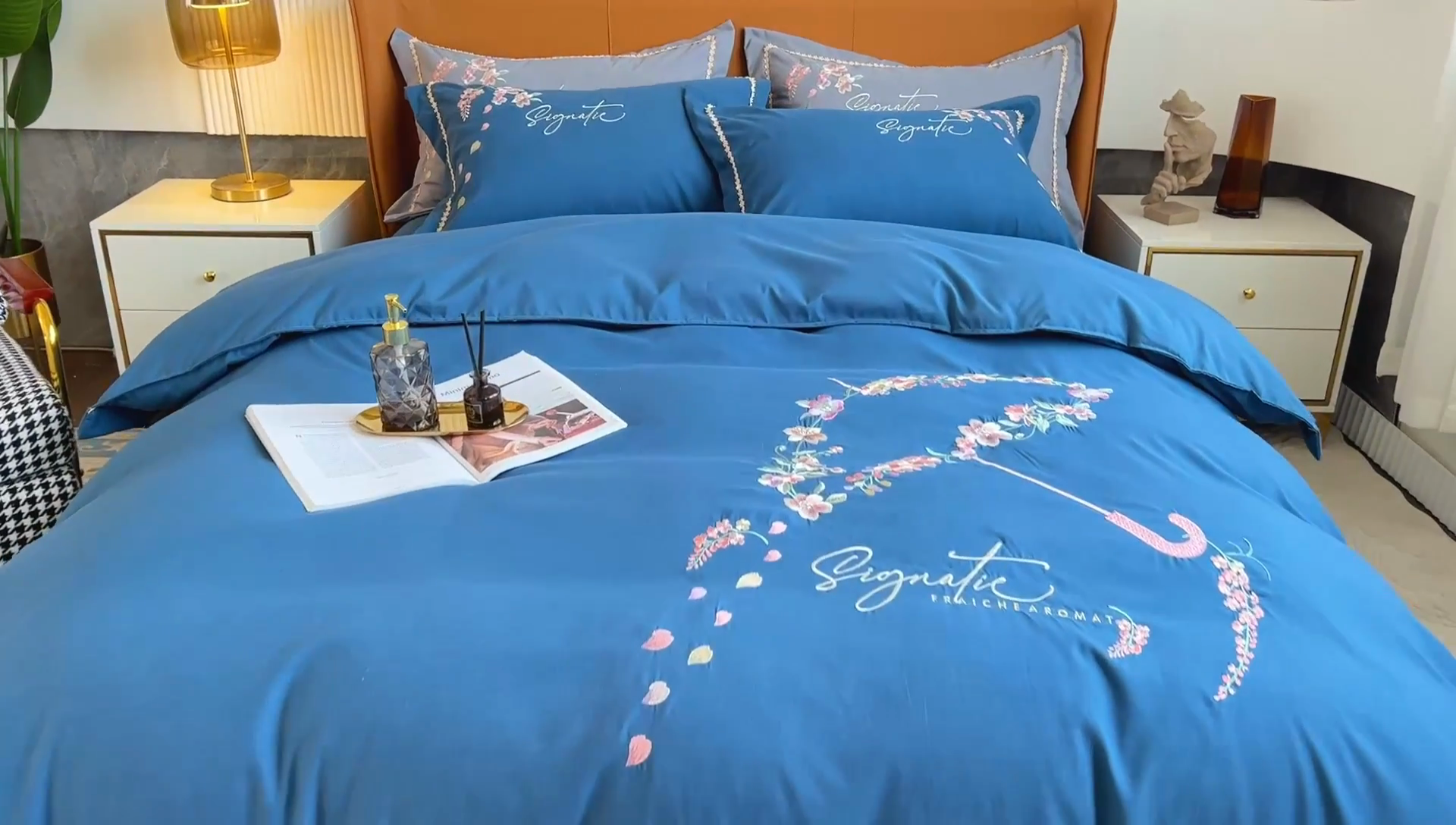 91家纺网 家纺一手货源 找家纺 梵克保罗 2025新款直播热卖长绒棉刺绣花边四件套-莉薇系列 莉薇-钻石蓝