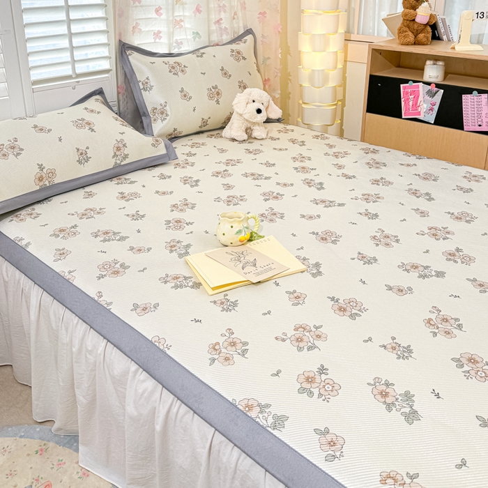 91家纺网 家纺一手货源 找家纺 川悦生活 2025新款数码印花冰藤席 桥边小花