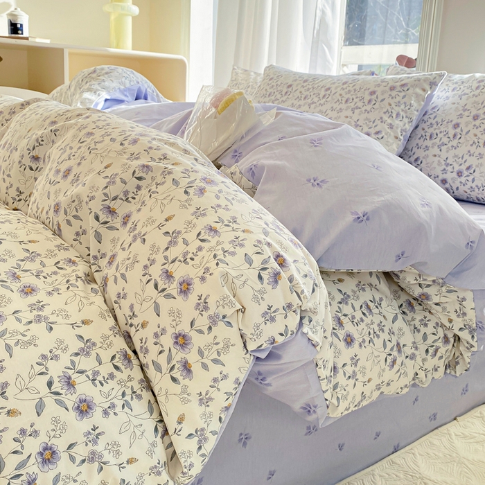 91家纺网 家纺一手货源 找家纺 宜家坊 2025早春新品全棉纯棉喷气13070小清新印花纯棉四件套-风格二 芷兰