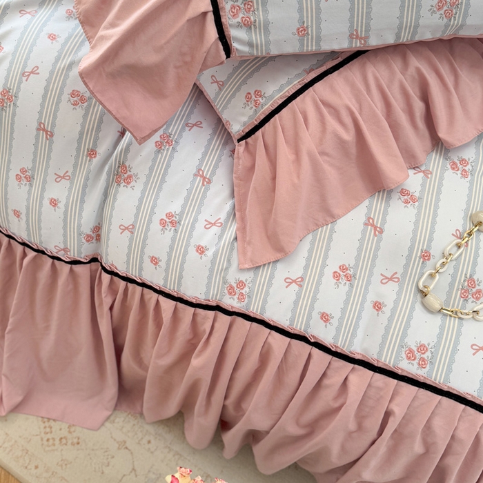 91家纺网 家纺一手货源 找家纺 沐慕 2025新款法式针织双层纱印花系列四件套 卡曼