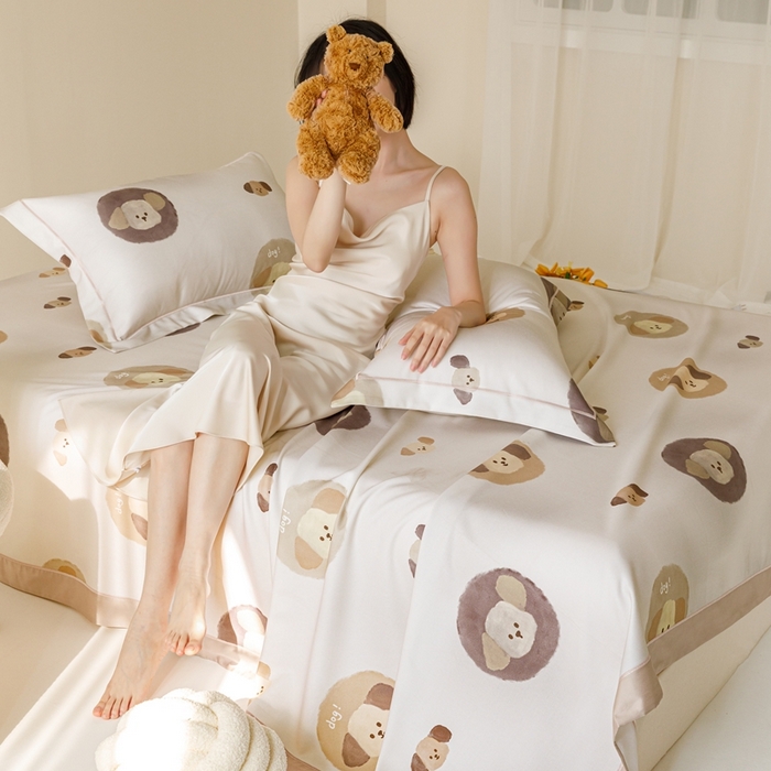 91家纺网 家纺一手货源 找家纺 舒慕 2025新款天丝竹纤维凉席三件套 可爱