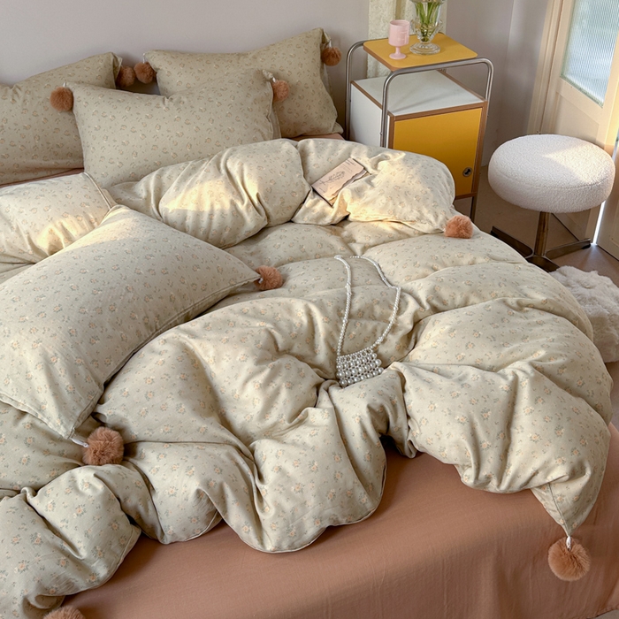 91家纺网 家纺一手货源 找家纺 金爱家 2025新款亲肤舒适纯棉双层纱四件套 双层纱-复古花园