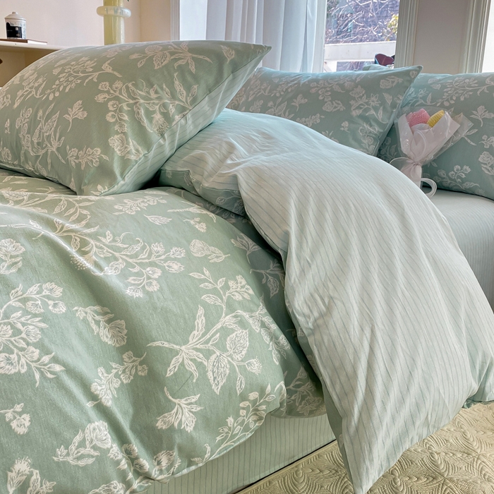 91家纺网 家纺一手货源 找家纺 宜家坊 2025早春新品全棉纯棉喷气13070小清新印花纯棉四件套-风格二 清甜