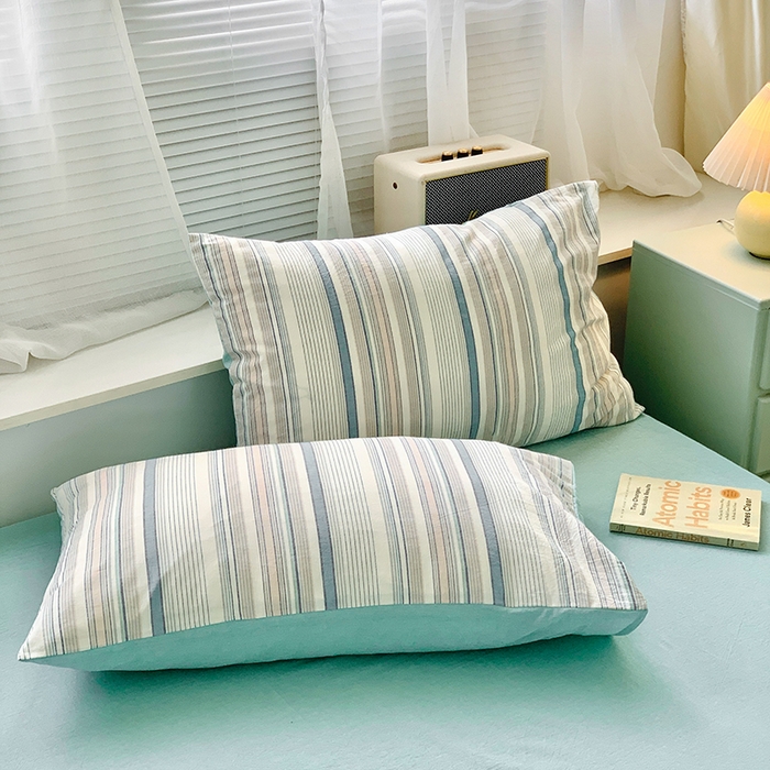 91家纺网 家纺一手货源 找家纺 水洗的故事 2025新款全棉色织水洗棉棉花夏被被子被芯 参青绿条