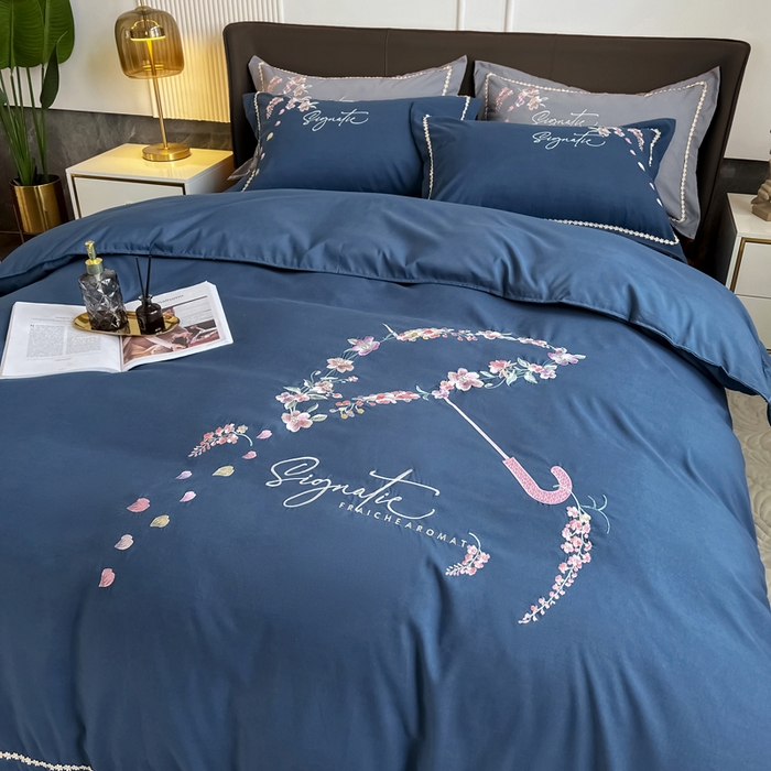 91家纺网 家纺一手货源 找家纺 梵克保罗 2025新款直播热卖长绒棉刺绣花边四件套-莉薇系列 莉薇-钻石蓝