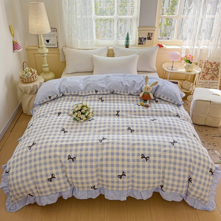91家纺网 家纺一手货源 找家纺 忆生活家纺 2025新款韩版全棉花边款-单被套系列 蝴蝶语-兰