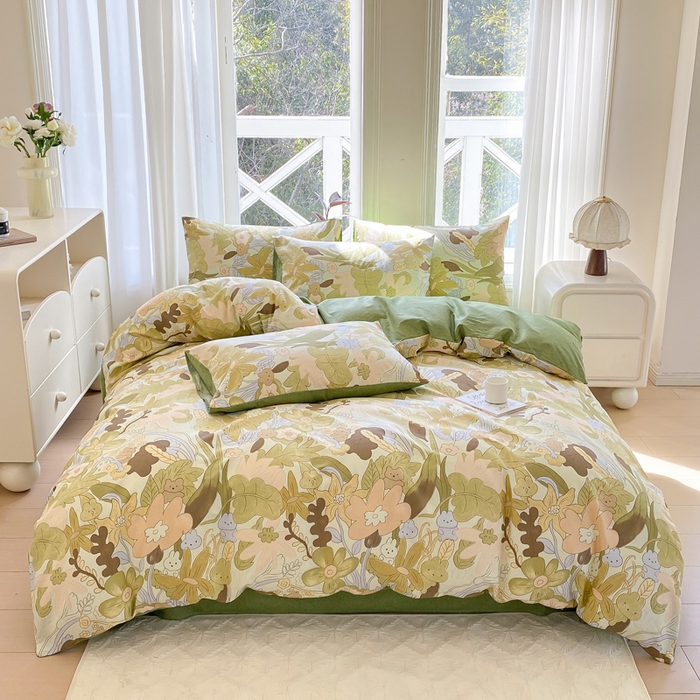 91家纺网 家纺一手货源 找家纺 宜家坊 2025早春新品全棉纯棉喷气13070小清新印花纯棉四件套-风格二 日光舞曲