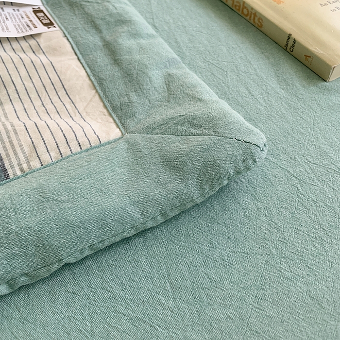 91家纺网 家纺一手货源 找家纺 水洗的故事 2025新款全棉色织水洗棉棉花夏被被子被芯 参青绿条