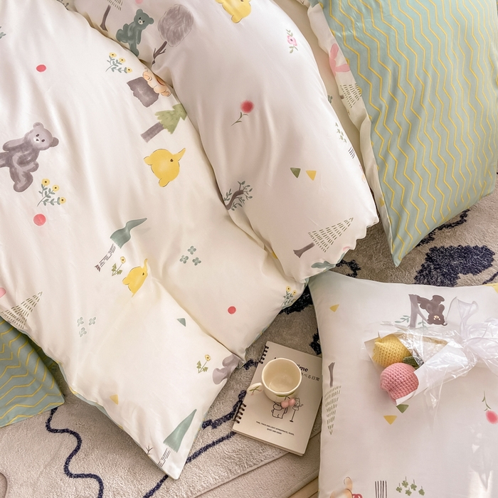 91家纺网 家纺一手货源 找家纺 宜家坊 2025早春新品全棉纯棉喷气13070小清新印花纯棉四件套-风格二 秘森茶话会