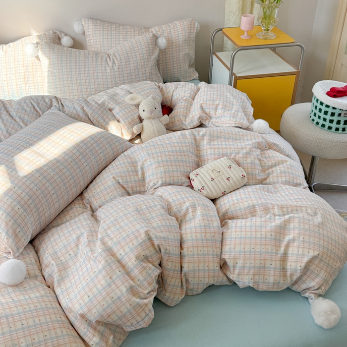 91家纺网 家纺一手货源 找家纺 金爱家 2025新款亲肤舒适纯棉双层纱四件套 双层纱-炫彩小樱桃