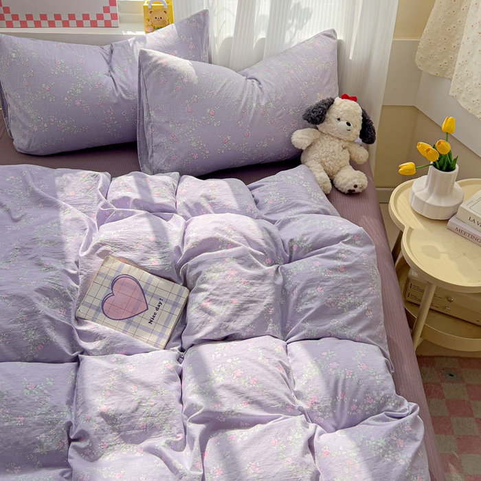 91家纺网 家纺一手货源 找家纺 优选良品 2025新款加厚云感棉双层纱四件套小碎花被套床单床笠款学生三件套新款直播热款 恋如青柠香