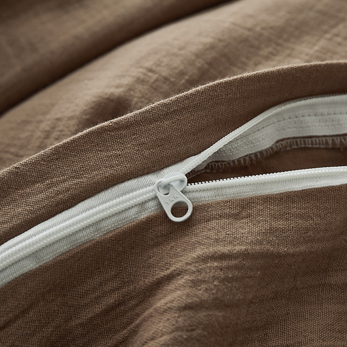 91家纺网 家纺一手货源 找家纺 水洗的故事 2025新款全棉A类皱皱纱纯色混搭四件套 摩卡