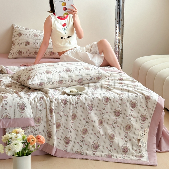 91家纺网 家纺一手货源 找家纺 大彩家居 2025新款全棉有氧水洗纱布夏被夏凉被 伊园