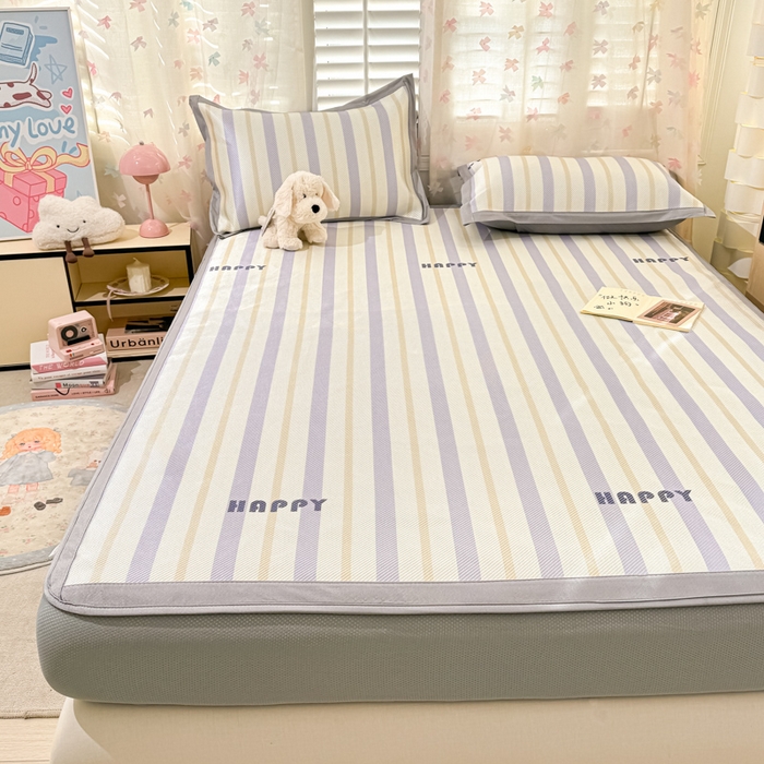 91家纺网 家纺一手货源 找家纺 2025新款小清新数码印花床笠款冰藤席 床笠放肆旋律