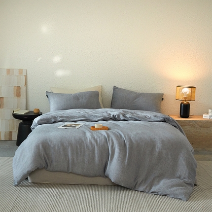 格里芬家纺 2025新款全棉水洗纯色双层皱皱纱四件套-雅典 雅典-黛蓝