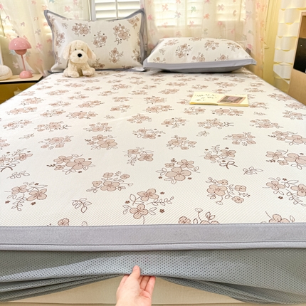 2025新款小清新数码印花床笠款冰藤席 床笠繁花似锦