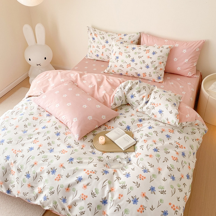 91家纺网 家纺一手货源 找家纺 宜家坊 2025开春新品全棉喷气13070小清新印花纯棉全棉四件套-风格一 白露