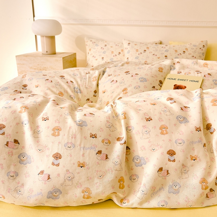 91家纺网 家纺一手货源 找家纺 DoDo 兜兜 2025新款全棉双层纱印花单被套（可定做尺寸） 彩色小狗