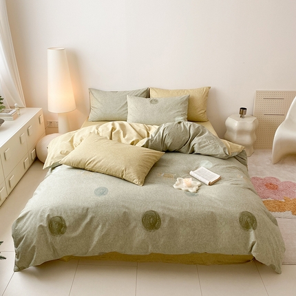 91家纺网 家纺一手货源 找家纺 （总）宜家坊 2025开春新品全棉喷气13070小清新印花纯棉全棉四件套-风格一