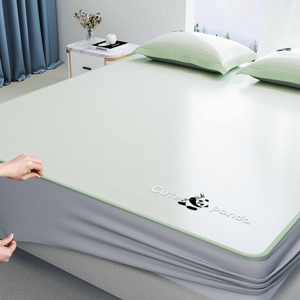 阿牛席业 2025新款自然凉感可爱卡通刺绣简约凉席-小冰熊系列 小冰熊-绿（床笠）