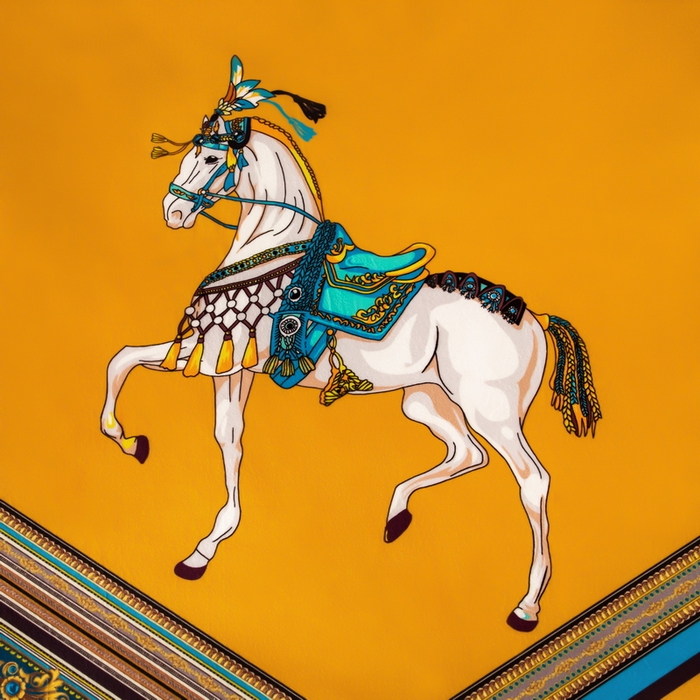 91家纺网 家纺一手货源 找家纺 梵克保罗 2025春夏新款天丝数码大版印花四件套 爱玛-黄