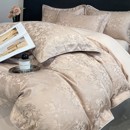 米彩家纺 2025新款A类水洗真丝天丝提花四件套 花月梦香槟