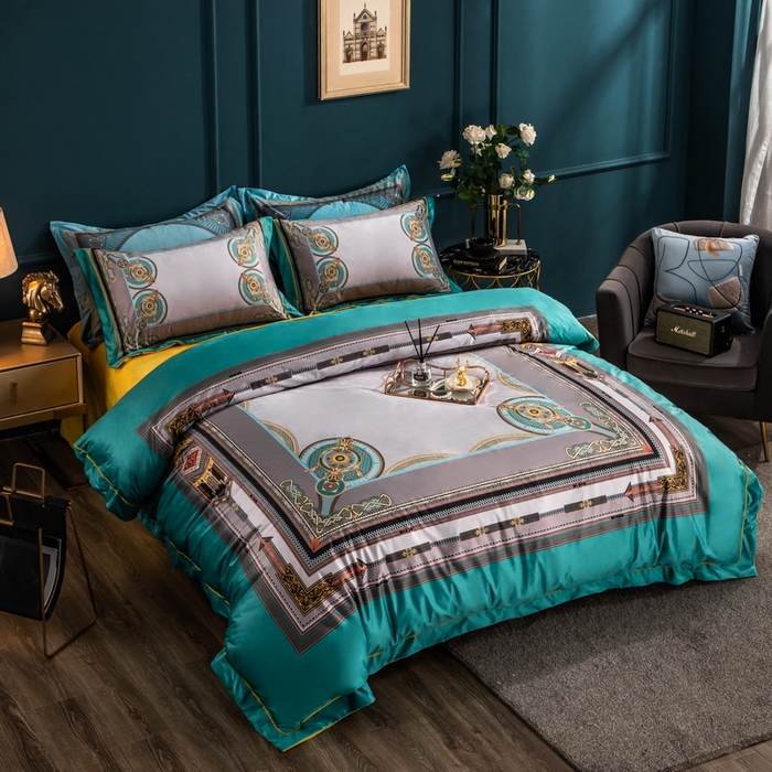 91家纺网 家纺一手货源 找家纺 梵克保罗 2025春夏新款天丝数码大版印花四件套 莱斯-兰