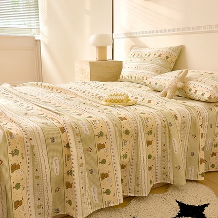 91家纺网 家纺一手货源 找家纺 （总）DoDo 兜兜 2025新款全棉双层纱印花单床单（可定做尺寸）