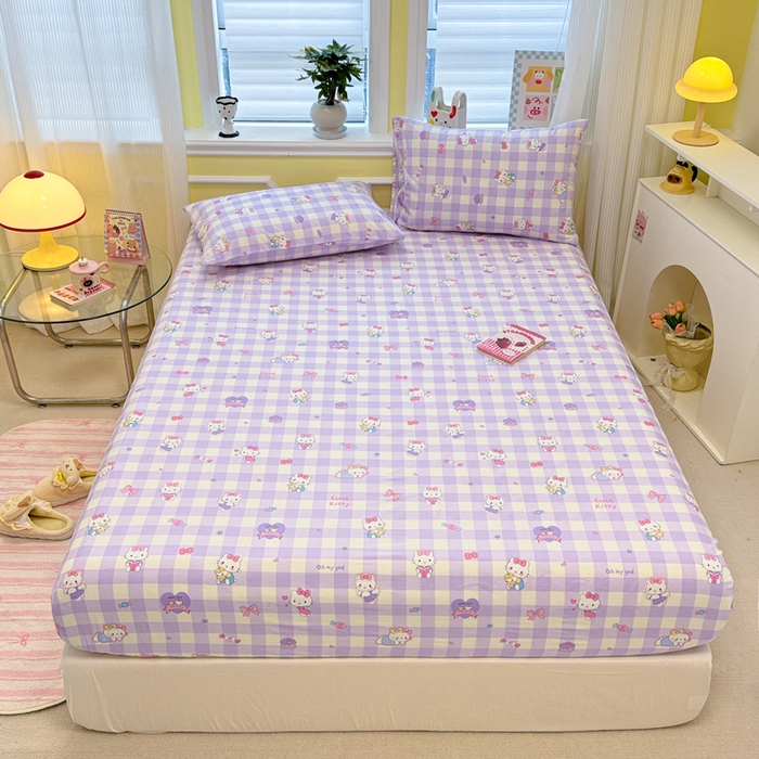 91家纺网 家纺一手货源 找家纺 吉象家纺 2025新款高支密全棉印花单品系列-单床笠 糖果猫