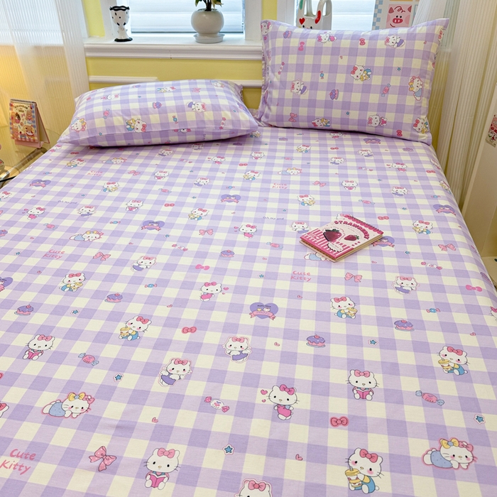 91家纺网 家纺一手货源 找家纺 吉象家纺 2025新款高支密全棉印花单品系列-单床笠 糖果猫