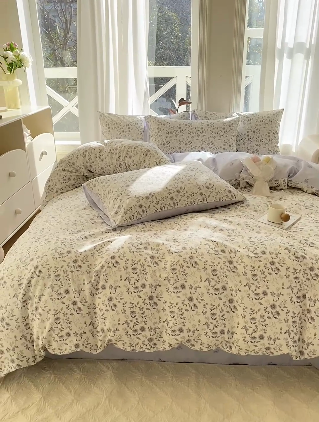 91家纺网 家纺一手货源 找家纺 宜家坊 2025早春新品全棉纯棉喷气13070小清新印花纯棉四件套-风格二 芷兰