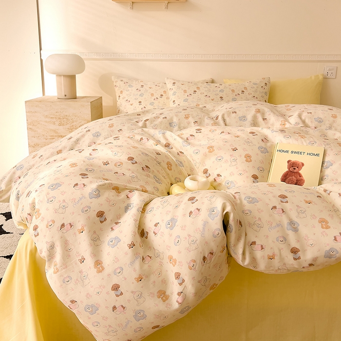 91家纺网 家纺一手货源 找家纺 DoDo 兜兜 2025新款全棉双层纱印花四件套（可定做尺寸） 彩色小狗