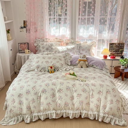 喜梦缘家纺 2025公主风云柔棉工艺款四件套 晨花浅语