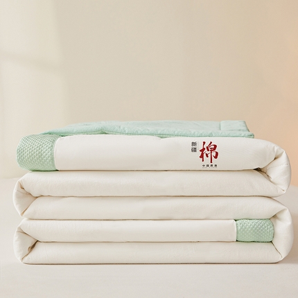 熙宴家纺 2025新款水洗棉100%新疆棉花夏被-月光白 月光白+绿