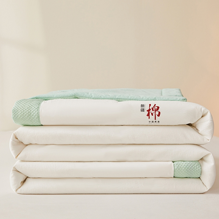 91家纺网 家纺一手货源 找家纺 熙宴家纺 2025新款水洗棉100%新疆棉花夏被-月光白 月光白+绿