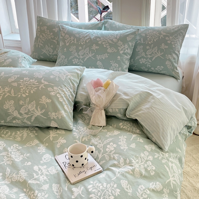 91家纺网 家纺一手货源 找家纺 宜家坊 2025早春新品全棉纯棉喷气13070小清新印花纯棉四件套-风格二 清甜