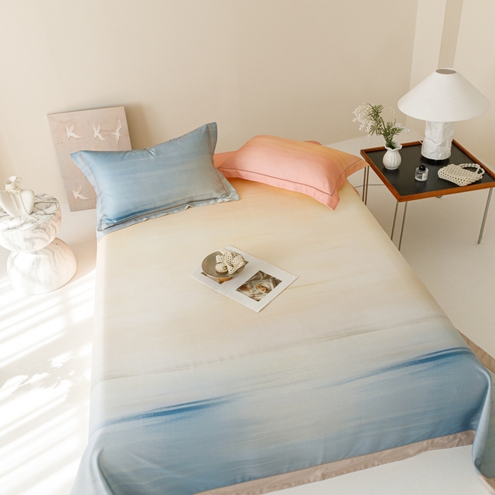 91家纺网 家纺一手货源 找家纺 舒慕 2025新款天丝竹纤维凉席三件套 极光-蓝