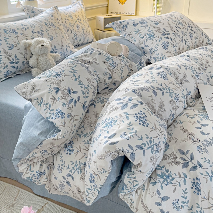 91家纺网 家纺一手货源 找家纺 大柏树 2025新款全棉13376印花四件套系列（可定制）-床单四件套青野花梦-蓝