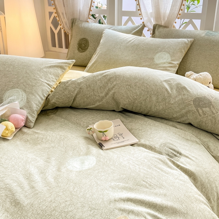 91家纺网 家纺一手货源 找家纺 宜家坊 2025早春新品全棉纯棉喷气13070小清新印花纯棉四件套-风格二 线条小狗