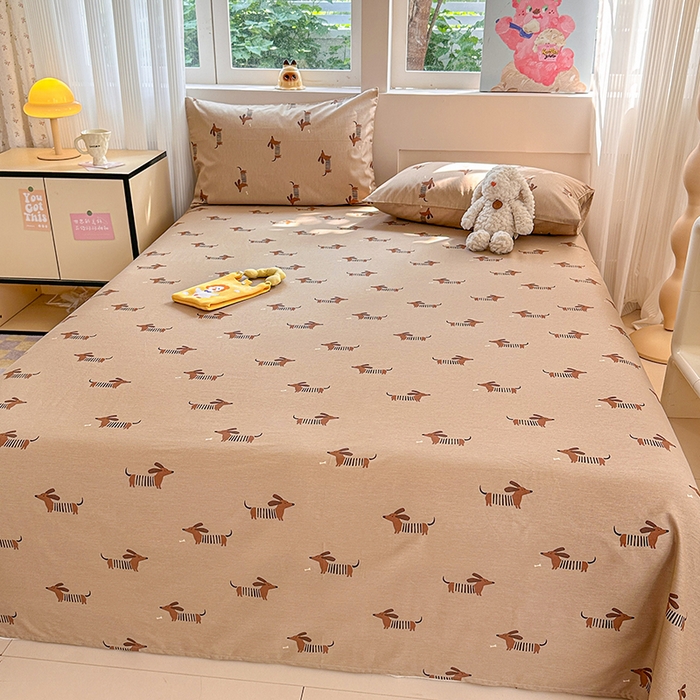 91家纺网 家纺一手货源 找家纺 吉象家纺 2025新款高支密全棉印花单品系列-单床单 腊肠狗狗