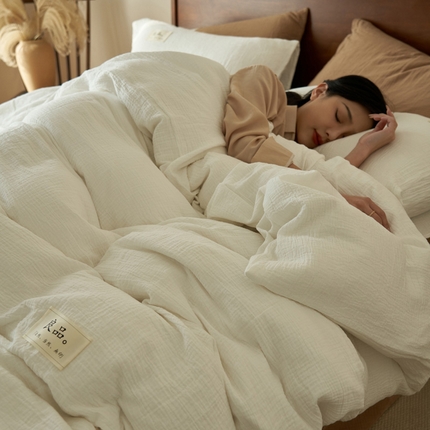 2025新款纯棉双层纱四件套 双层纱四件套-白