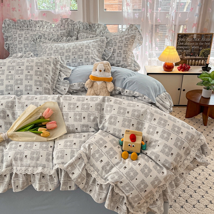 91家纺网 家纺一手货源 找家纺 喜梦缘家纺 2025A类公主风云柔棉工艺款四件套 格影清梦