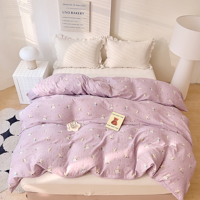 91家纺网 家纺一手货源 找家纺 DoDo 兜兜 2026新款全棉双层纱印花单被套（可定做尺寸） 甜心小兔