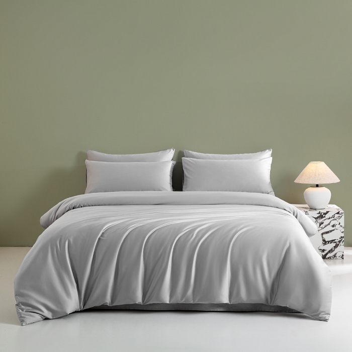 91家纺网 家纺一手货源 找家纺 憨豆家纺 2025新款全棉长绒棉四件套纯色贡缎纯棉被套床笠款三件套 冰川灰