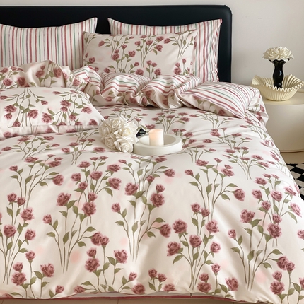 91家纺网 家纺一手货源 找家纺 （总）宜家坊 2025开春新品全棉喷气13070小清新印花纯棉全棉四件套-风格一