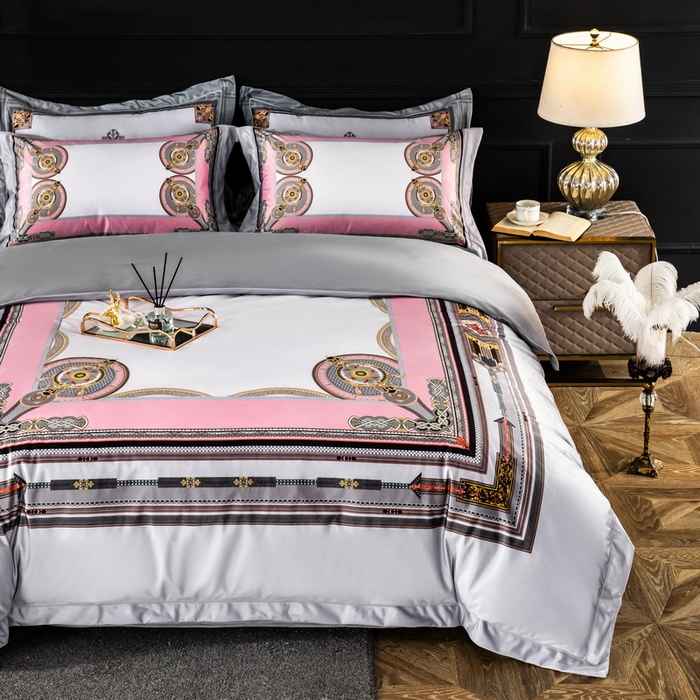 91家纺网 家纺一手货源 找家纺 梵克保罗 2025春夏新款天丝数码大版印花四件套 莱斯-灰