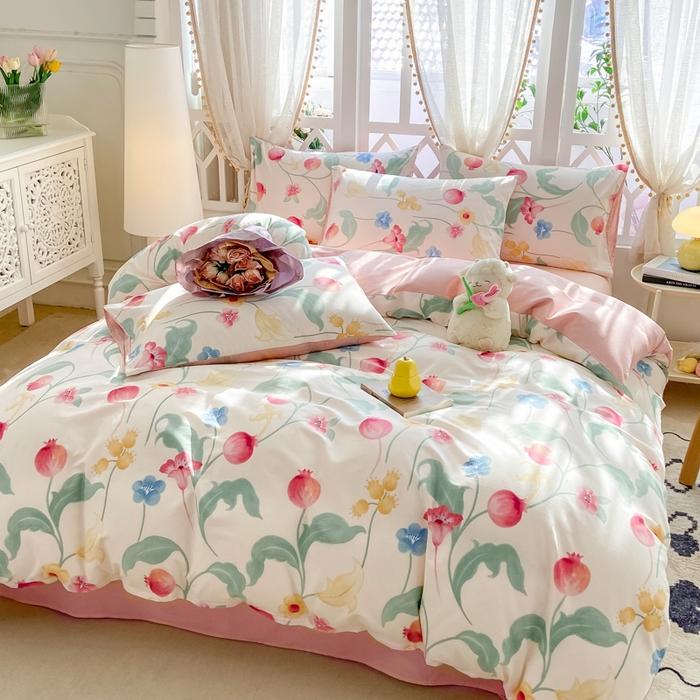 91家纺网 家纺一手货源 找家纺 宜家坊 2025早春新品全棉纯棉喷气13070小清新印花纯棉四件套-风格二 时留